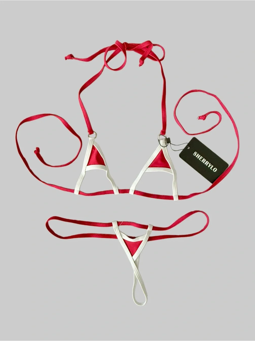 SHERRYLO Swimwear Red & White Extreme Micro Bikini | G String | One Size | NWT